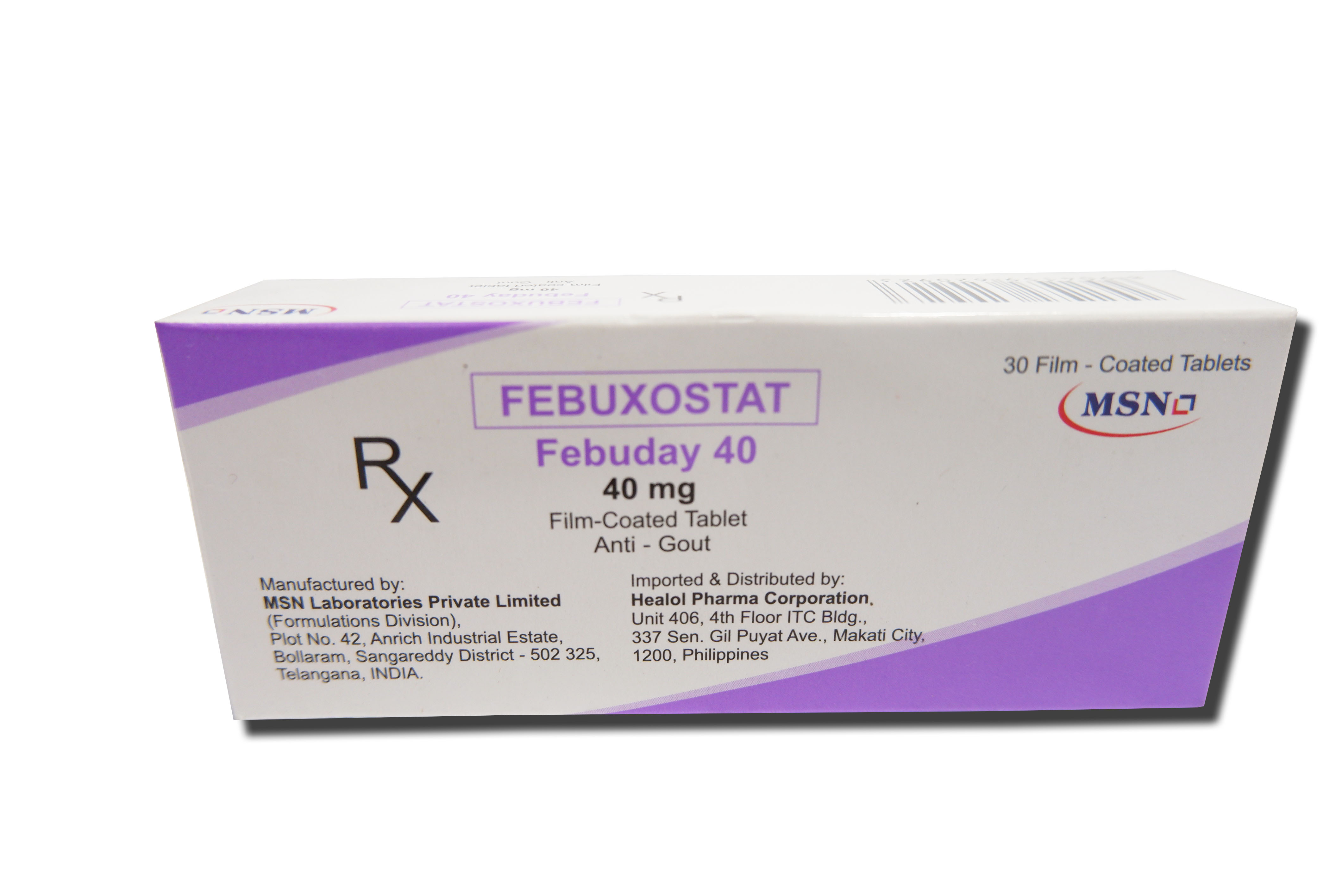 Buy Urinorm febuxostat 40mg film-coated tablet 1's online with MedsGo.  Price - from ₱0.00